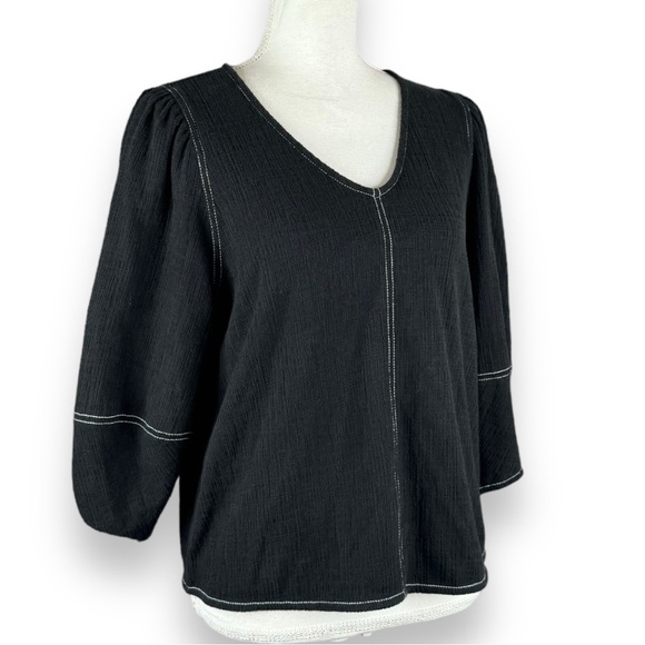 Anthropologie Current Air Delilah Structured Top Black White Top Stitch Boho - Picture 4 of 12